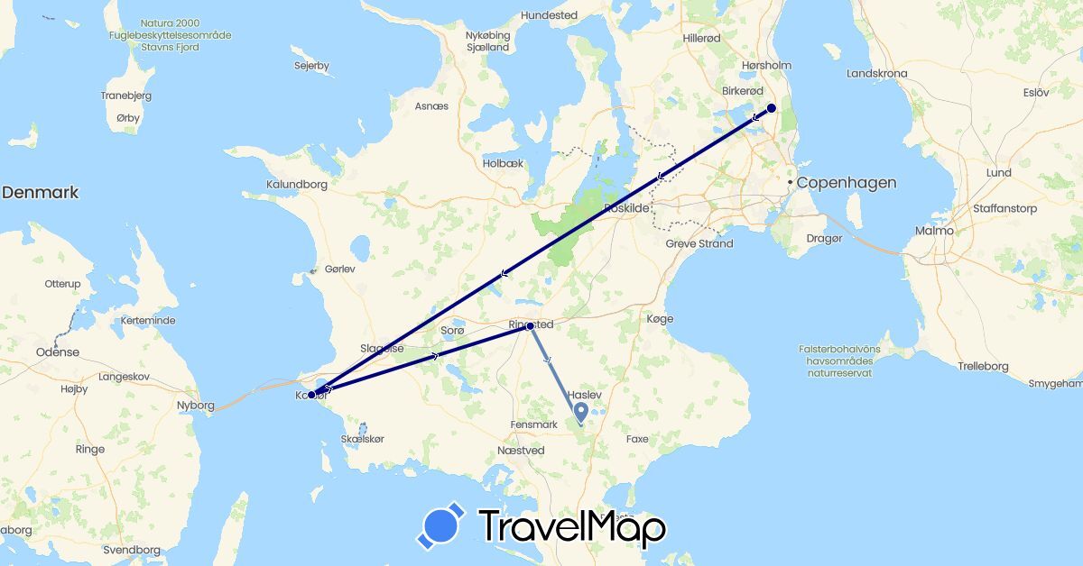 TravelMap itinerary: driving, cycling in Denmark (Europe)